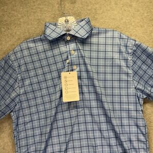 Collars & Co Dress Collar Polo Shirt Mens Small Blue Check Performance Stretch